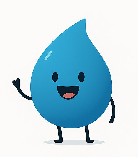 vassdråpe som smiler og vinkar - Klikk for stort bilete