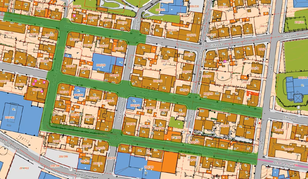Kartutsnitt over graveområdet på Aspøya - Klikk for stort bilete